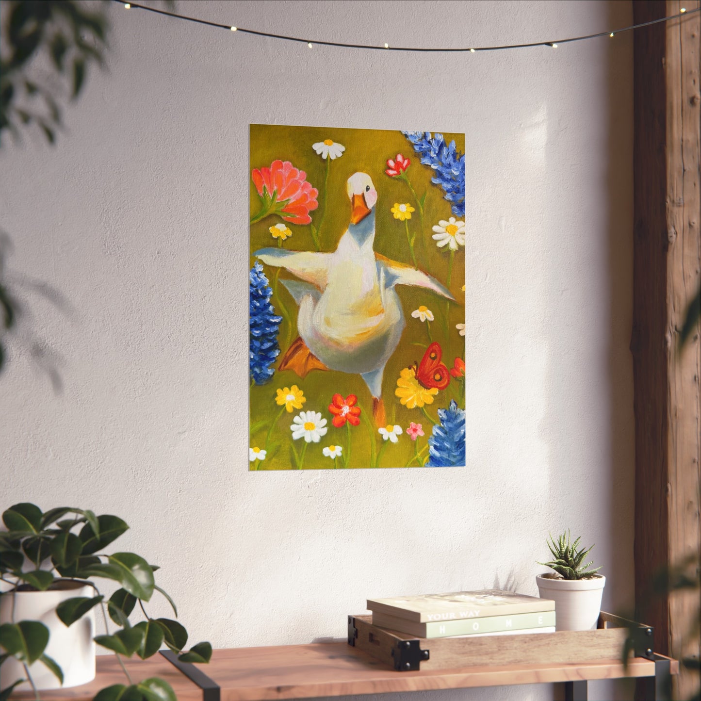 Goose in Wildflowers Fine Art Poster — Whimsical Animal Wall Art