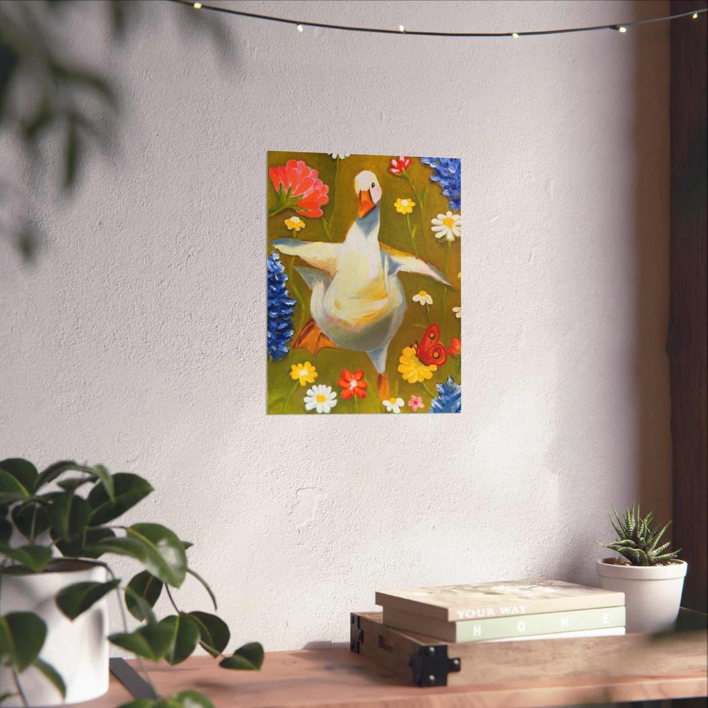Goose in Wildflowers Fine Art Poster — Whimsical Animal Wall Art
