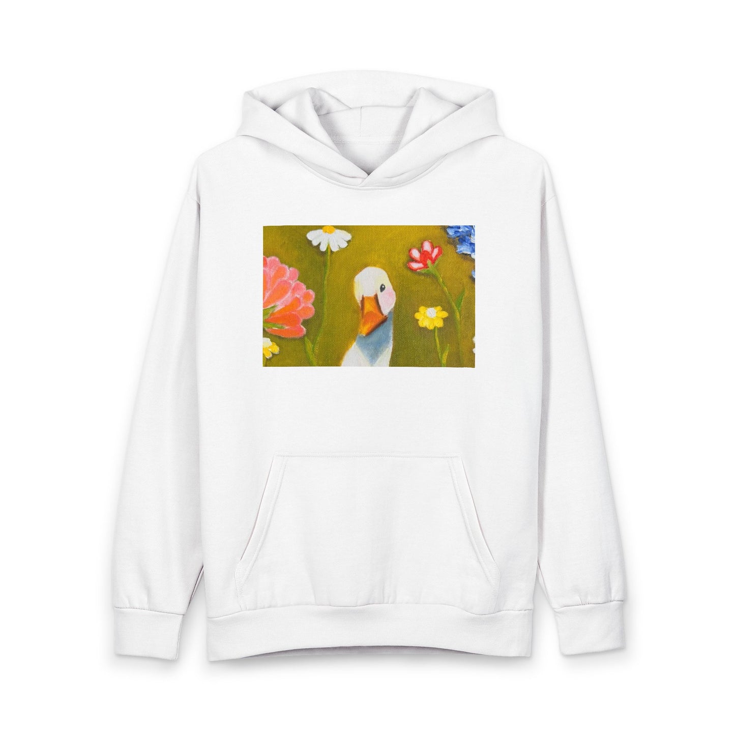 Dancing Duck Hoodie – Whimsical Floral Duck Graphic Pullover