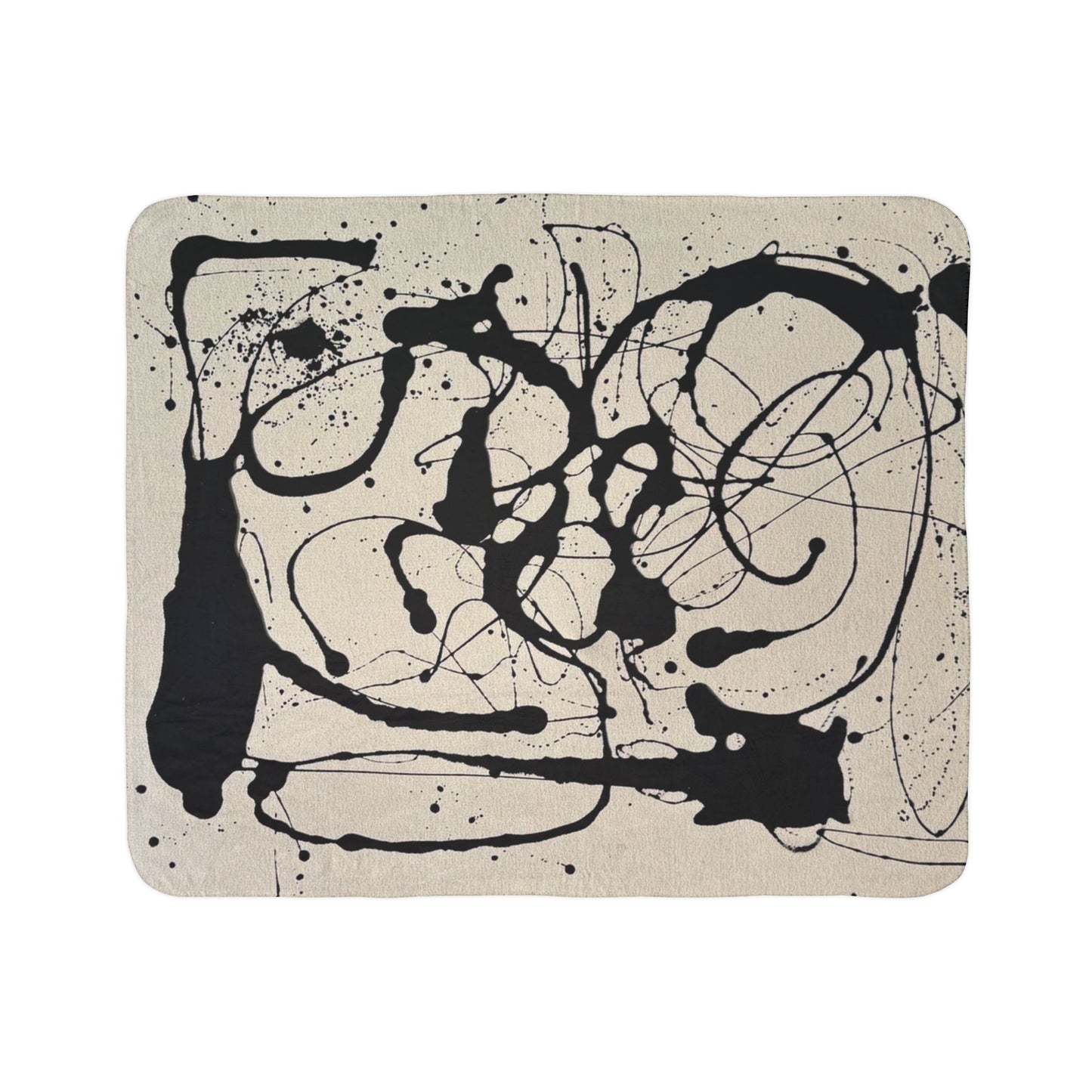 Abstract Ink Splash Sherpa Blanket — Modern Black & Cream Fleece Throw