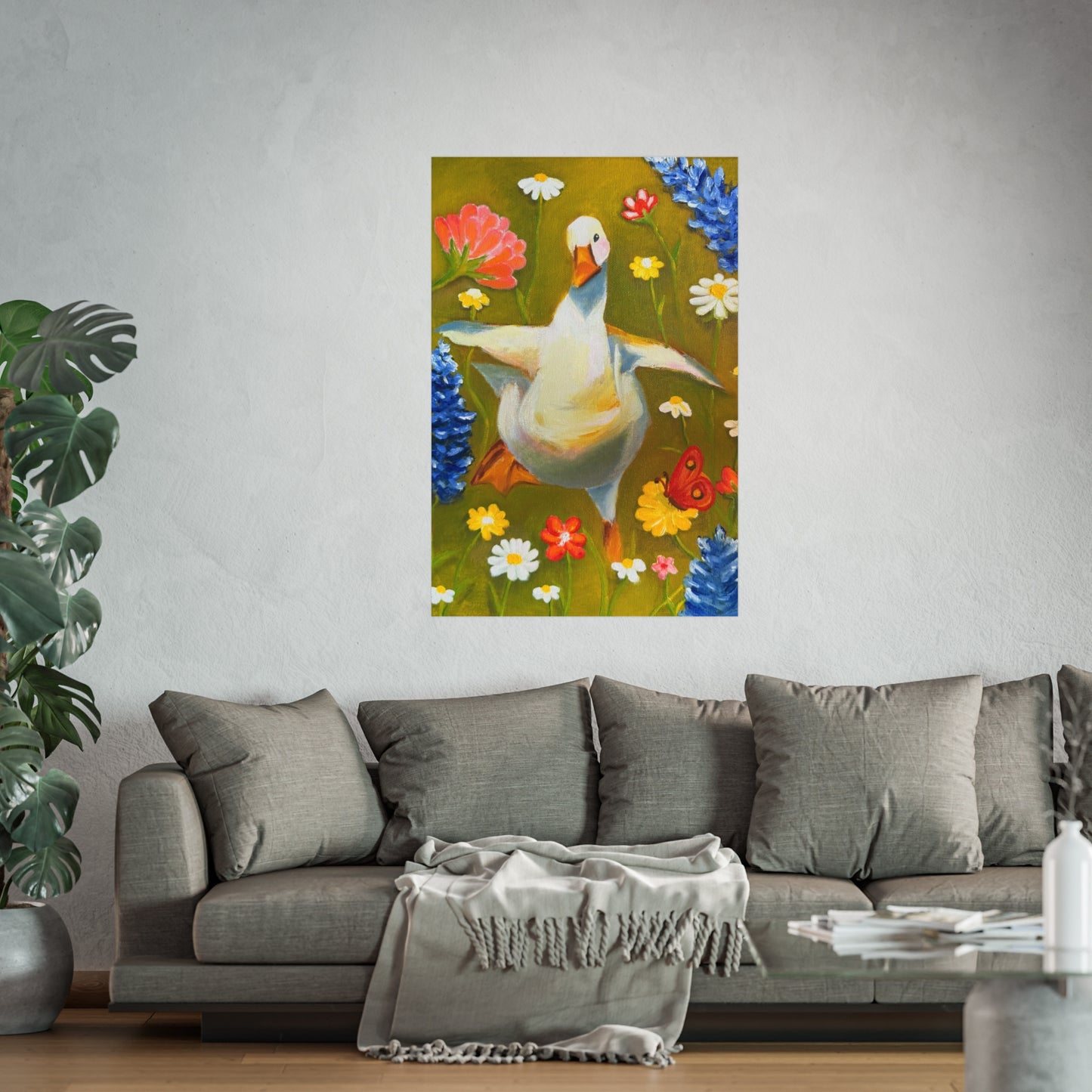 Goose in Wildflowers Fine Art Poster — Whimsical Animal Wall Art