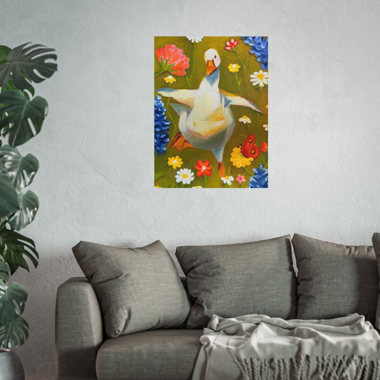 Goose in Wildflowers Fine Art Poster — Whimsical Animal Wall Art