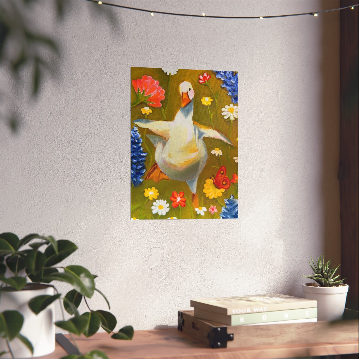 Goose in Wildflowers Fine Art Poster — Whimsical Animal Wall Art