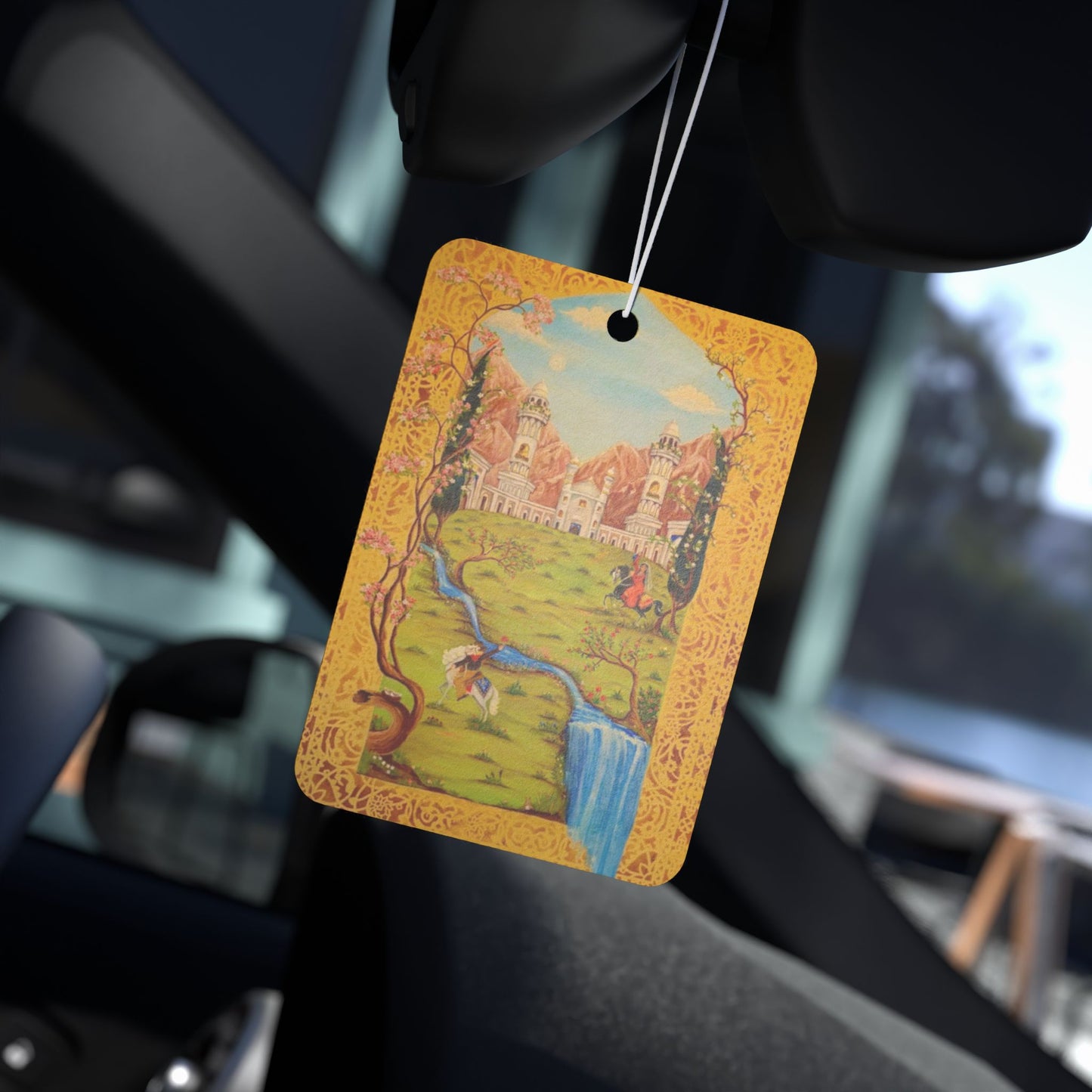 Scenic Vintage Persian Landscape Car Air Freshener — Fairytail Waterfall Scented Ornament