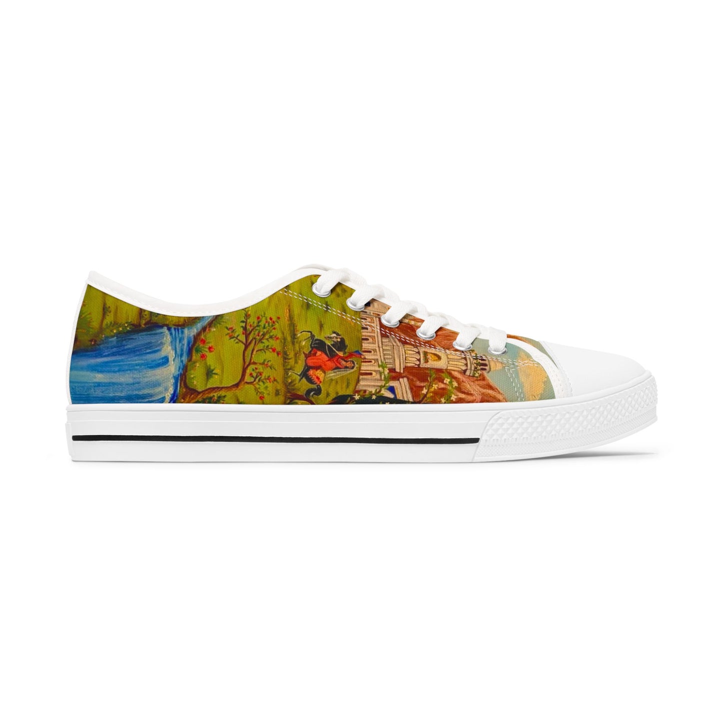 Low Top Sneakers — Vintage Storybook Castle Print for Women