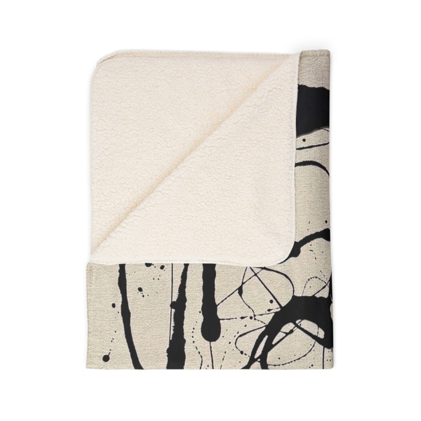 Abstract Ink Splash Sherpa Blanket — Modern Black & Cream Fleece Throw