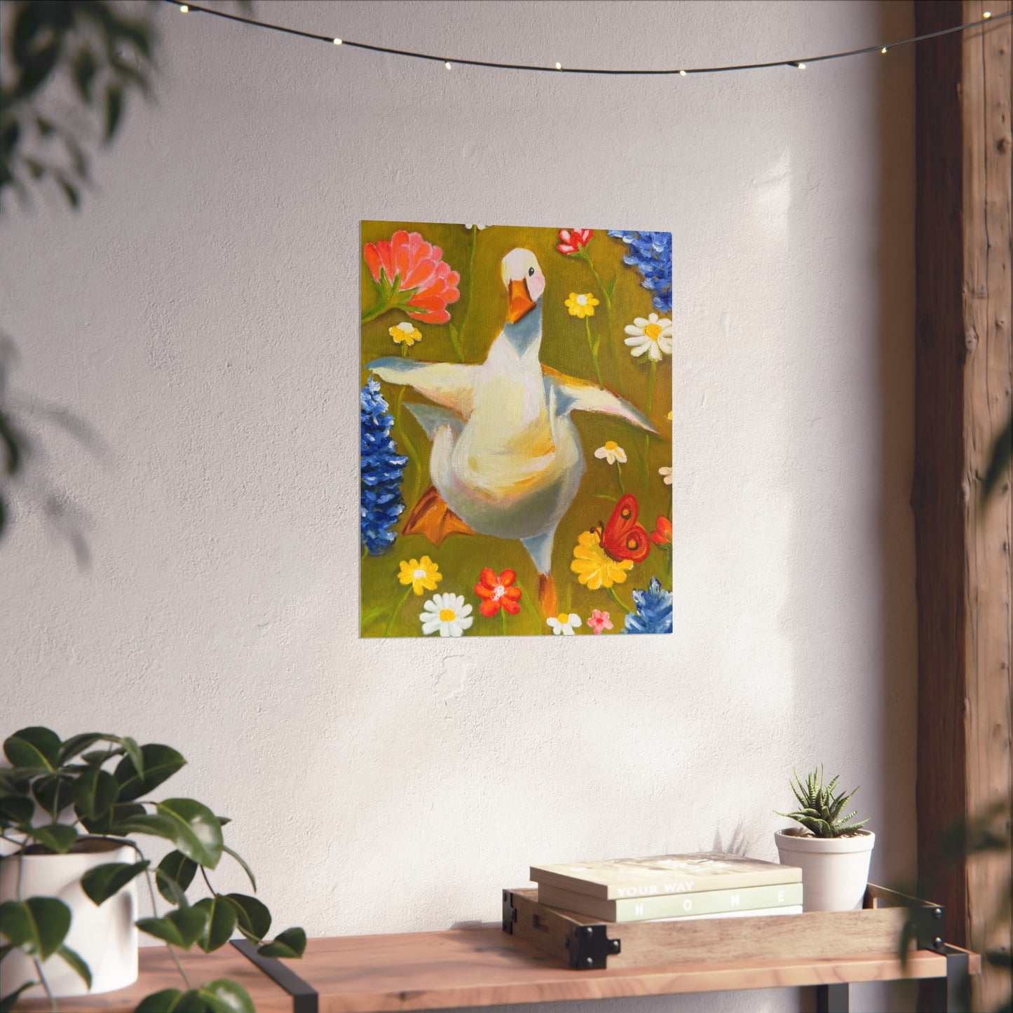 Goose in Wildflowers Fine Art Poster — Whimsical Animal Wall Art
