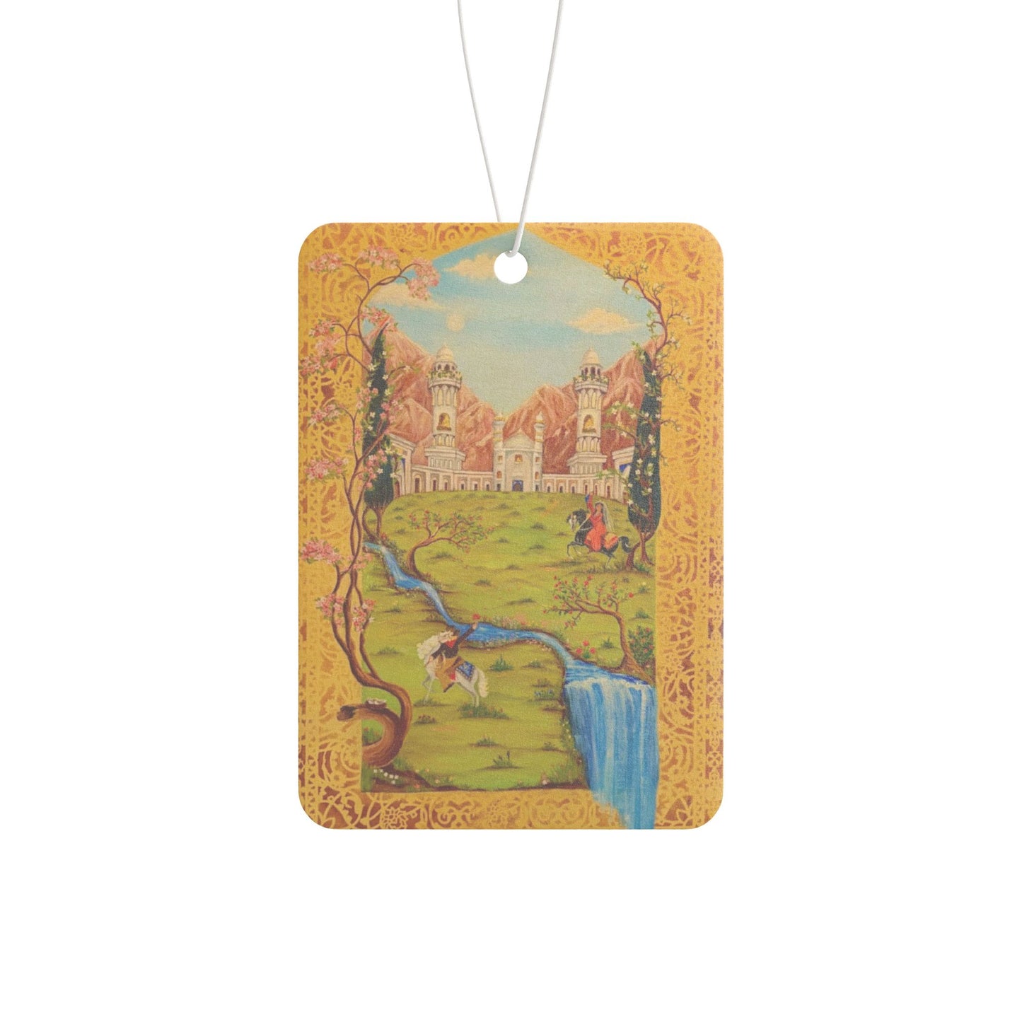 Scenic Vintage Persian Landscape Car Air Freshener — Fairytail Waterfall Scented Ornament