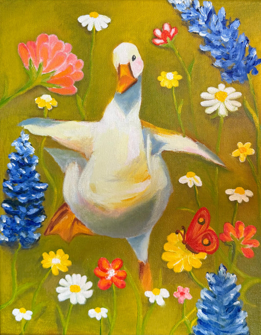 Original Whimsical Dancing Duck Painting